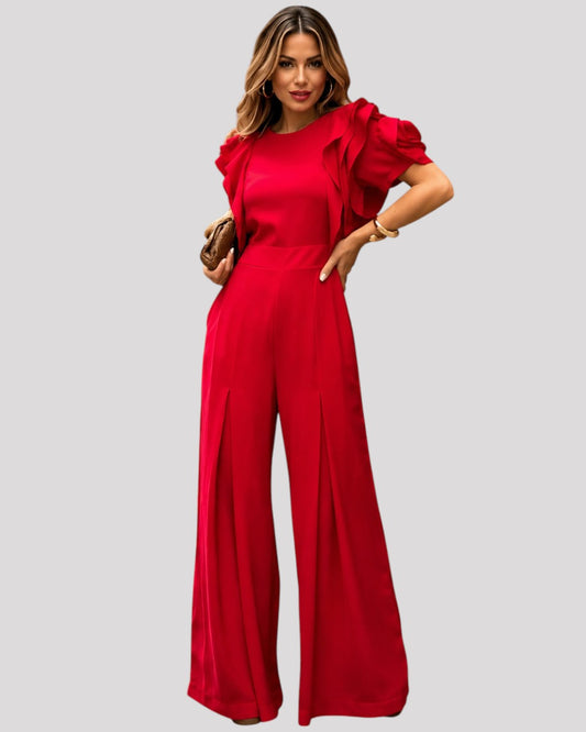 Red Ruffle sleeve Jumpsuit