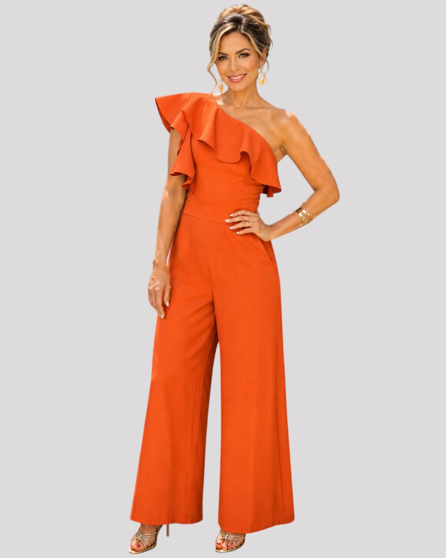 Ruffled One-shoulder Jumpsuit available in 4 colours