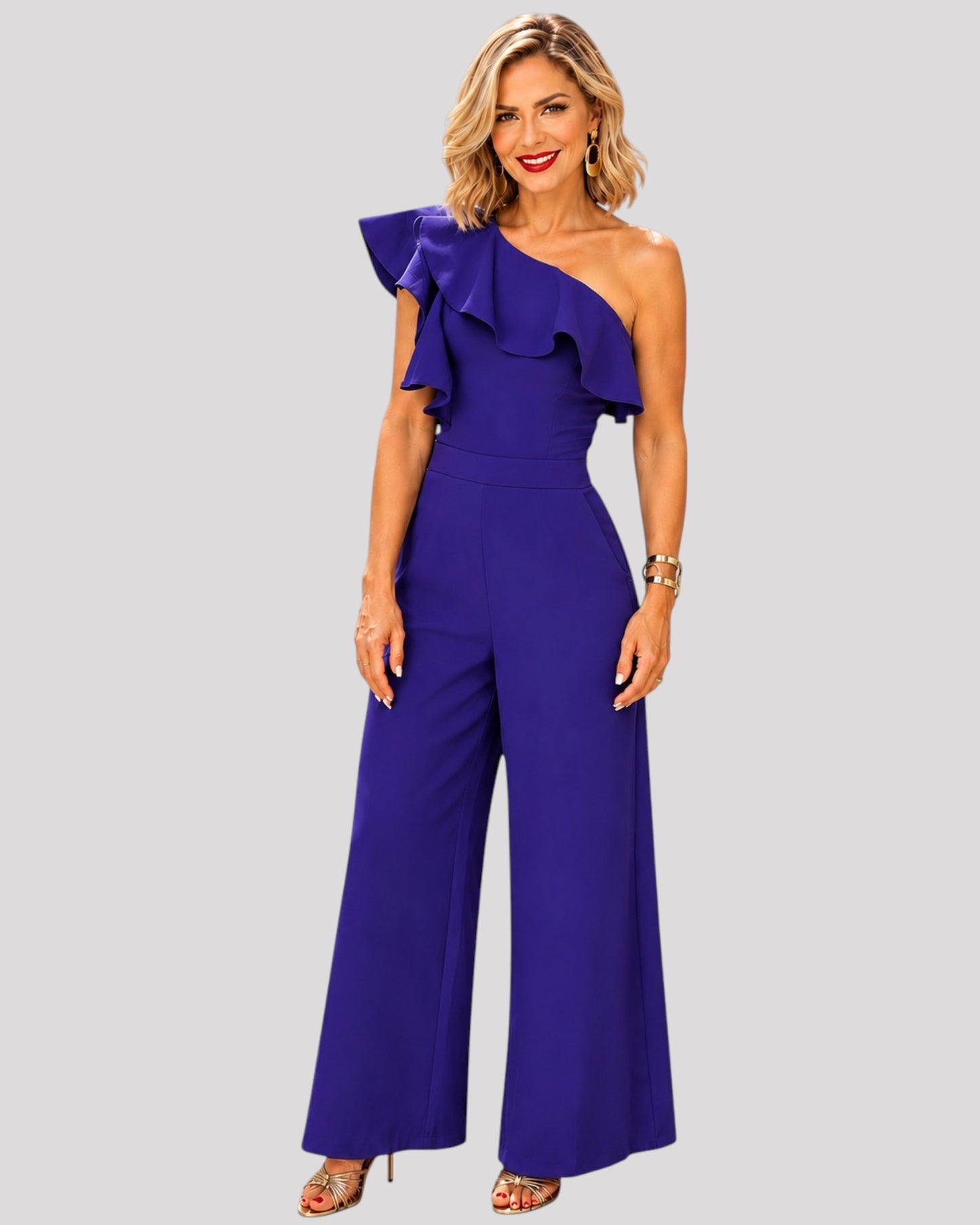 Ruffled One-shoulder Jumpsuit available in 4 colours