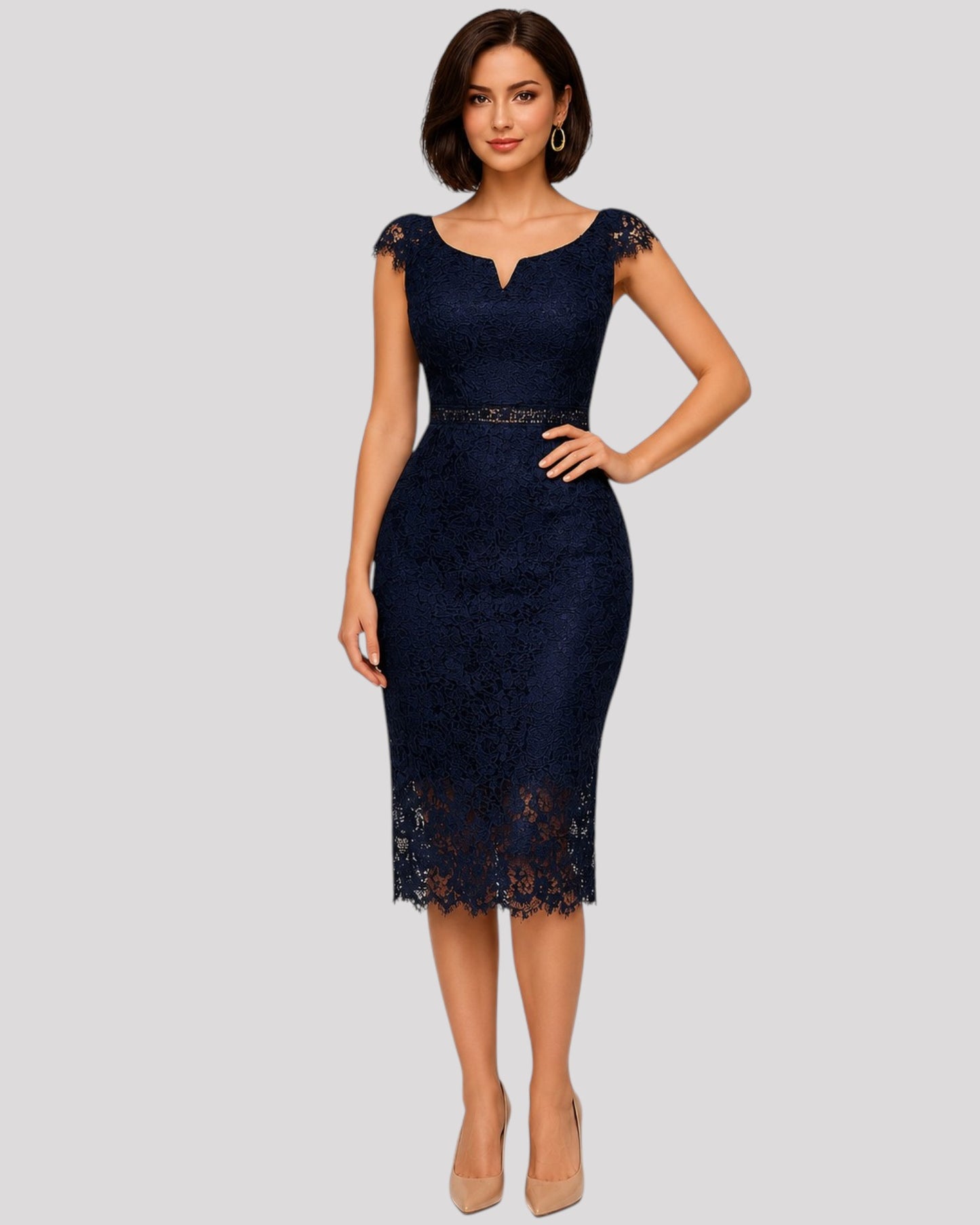 Lace Cocktail Dress with Cap Lace Sleeves Available in 3 Colours