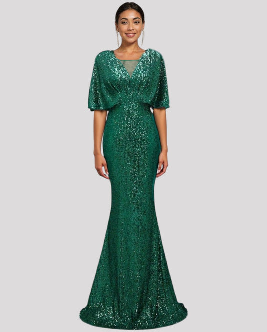 Cape Style Sequin Mermaid Evening Dress available in 6 colours