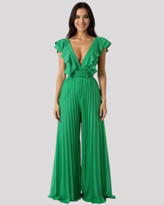 Ruffled Neckline One Piece Pants Jumpsuit, Available in 4 Colours