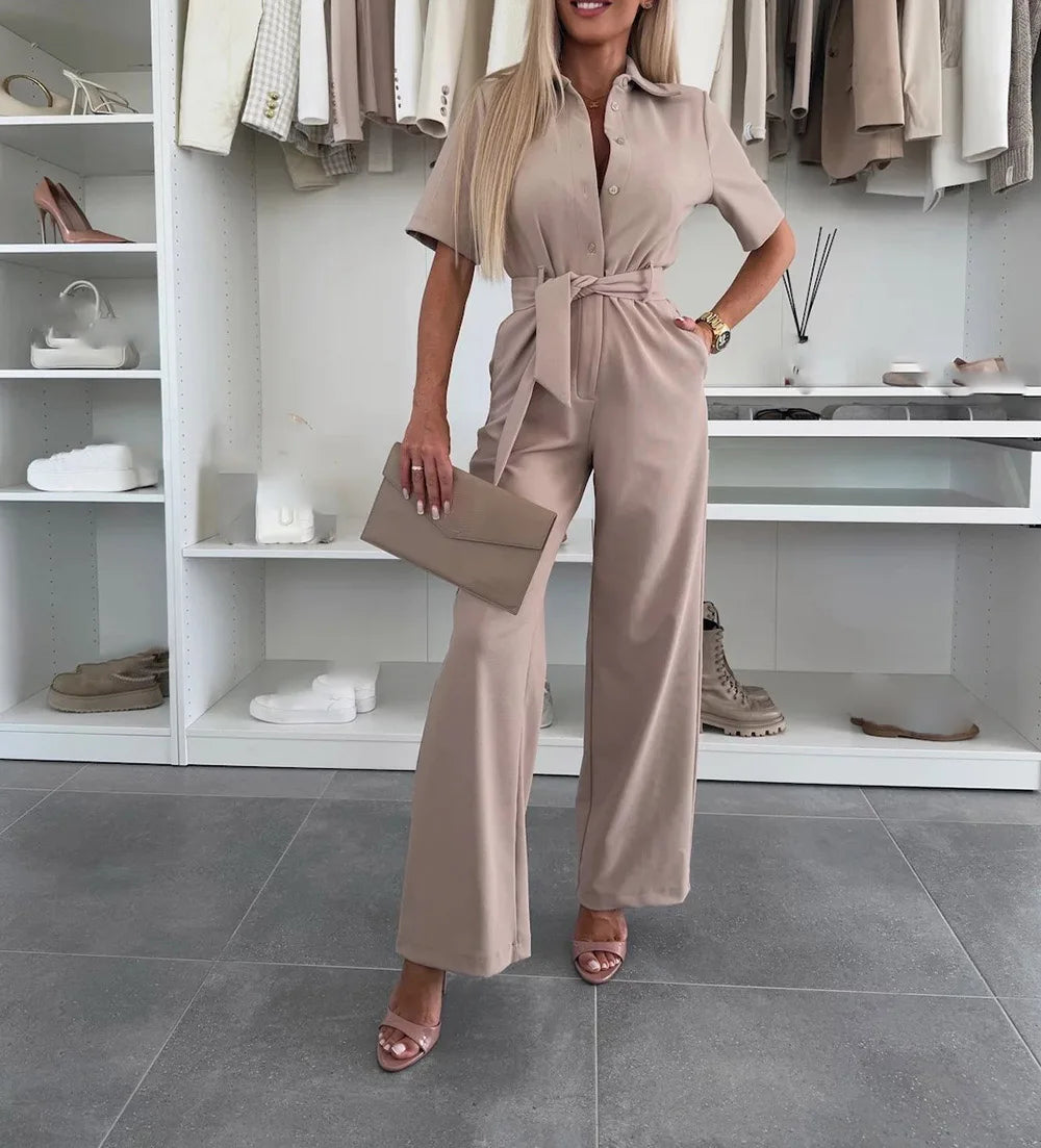Jumpsuit with Shirt style Blouse with Collar and Short Sleeves, Available in 4 Colours