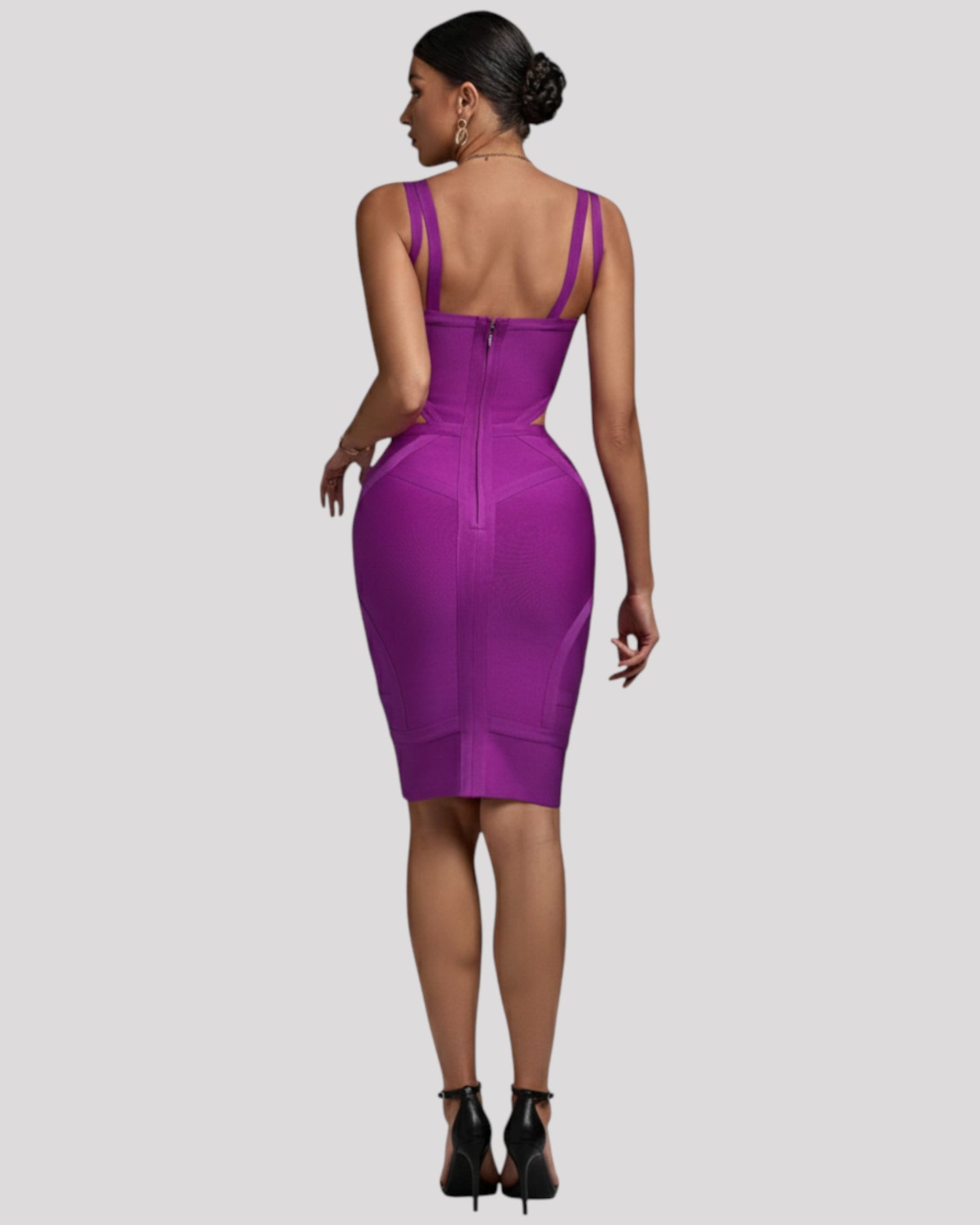 Purple Fitted Cocktail Dress with Cut Outs