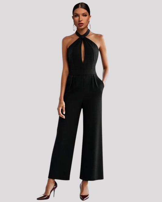 Black Halterneck Jumpsuit With Keyhole Cutout