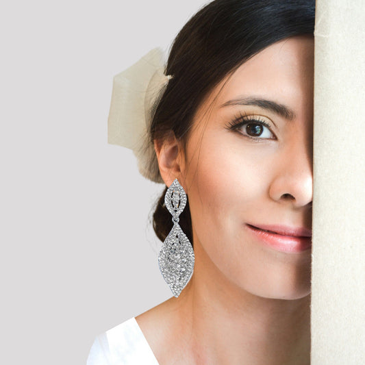 Diamond Shaped Diamonte Statement Stud Earrings