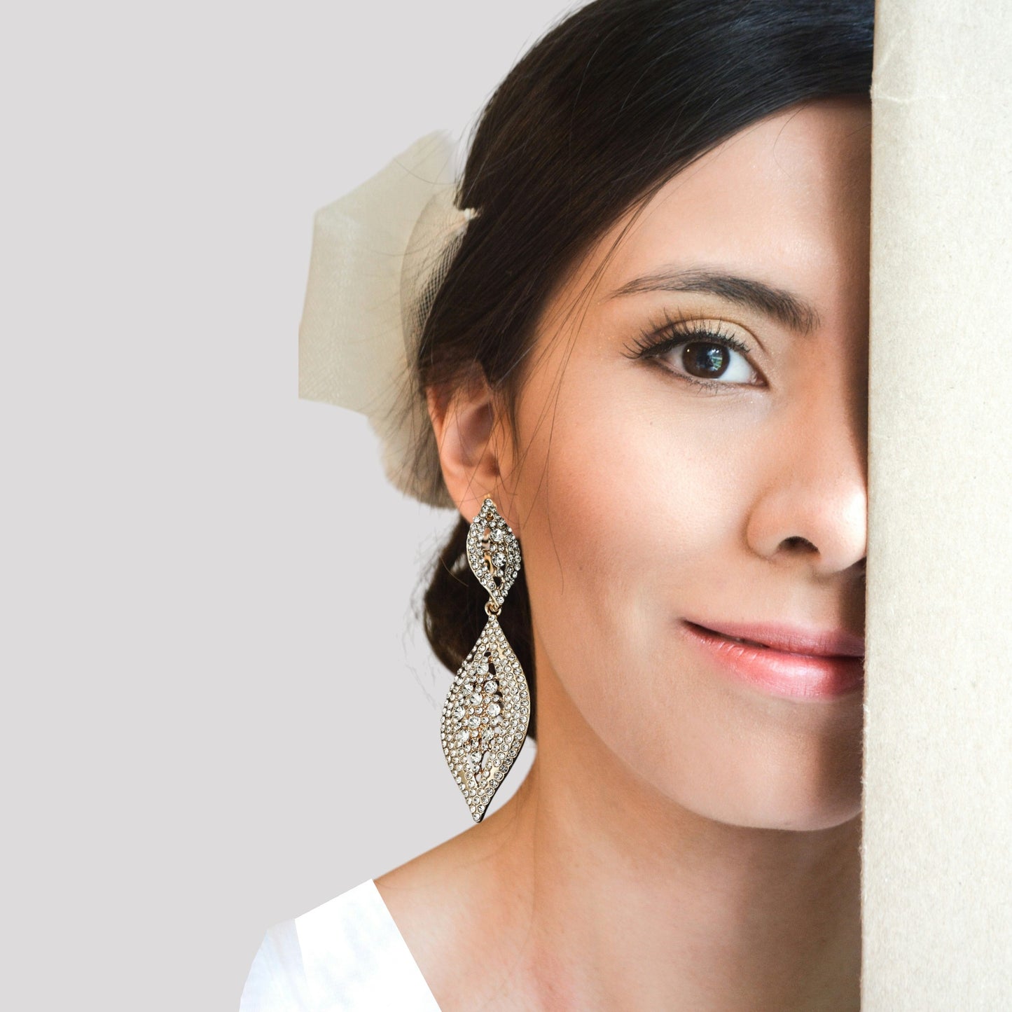 Diamond Shaped Diamonte Statement Stud Earrings