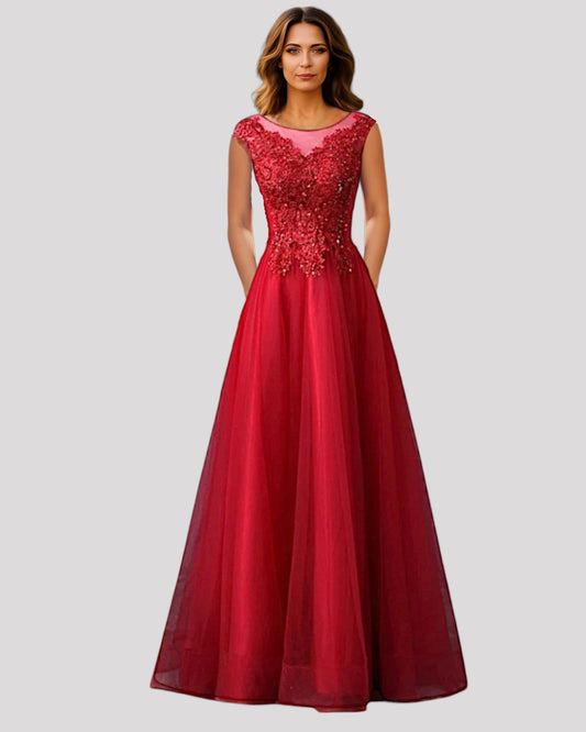 Lace Aline Dress with adjustable lace up back and Capped Sleeve Available in 2 colours