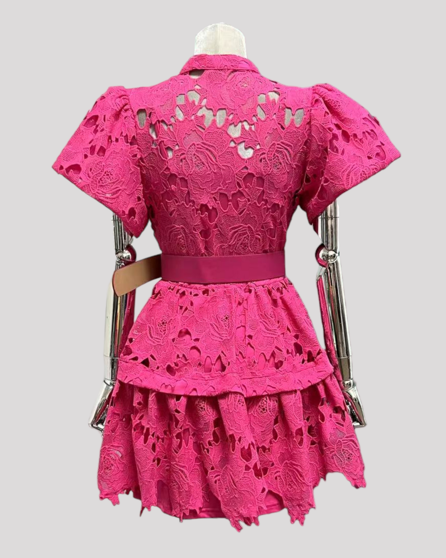 Short Sleeve Lace Cocktail Dress with belt