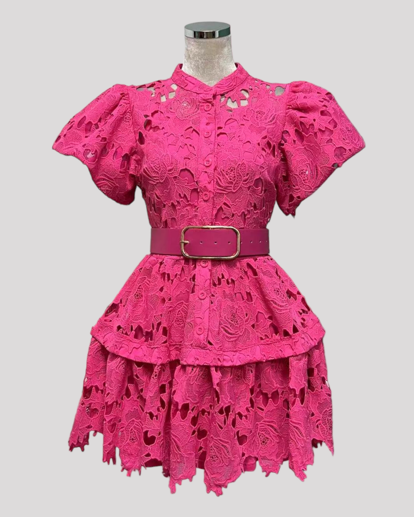 Short Sleeve Lace Cocktail Dress with belt