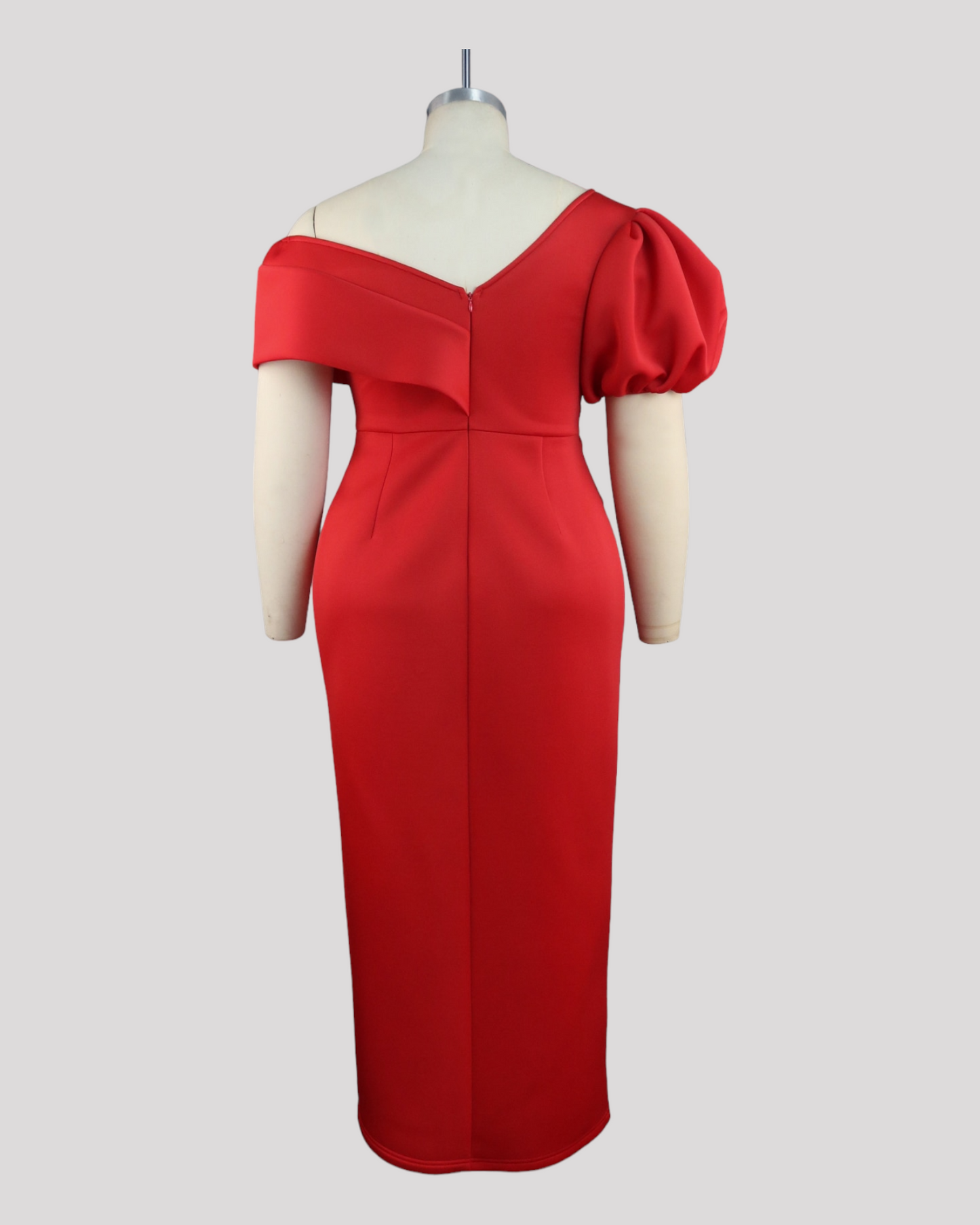 Red V Neck Off the Shoulder 3/4 Length Dress