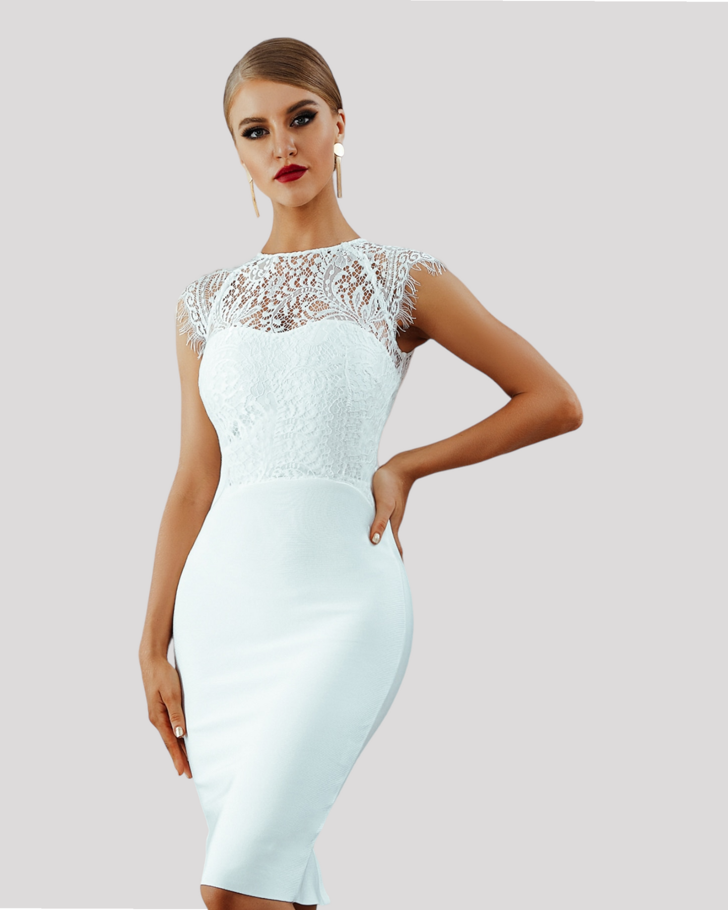 Soft Lace Bodice Cocktail Dress with Cap Sleeve