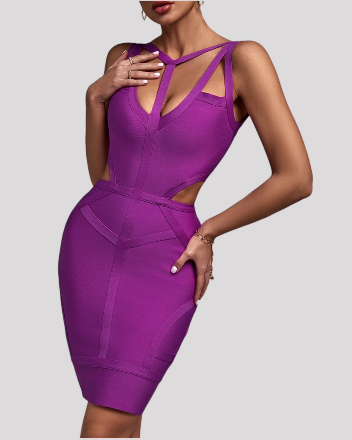 Purple Fitted Cocktail Dress with Cut Outs