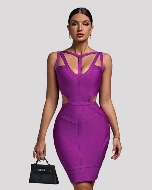 Purple Fitted Cocktail Dress with Cut Outs