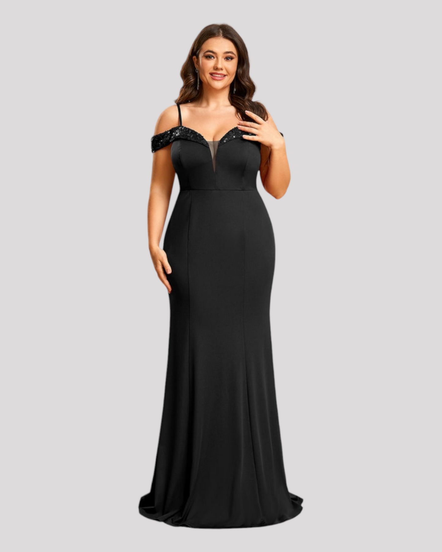 Off the Shoulder Evening Dress with Sequin Detailed Neckline, Choose from 3 colours