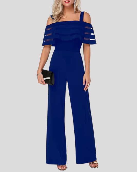 Women's Jumpsuit with Off the Shoulder Sleeve Overlay, Available in 2 colours