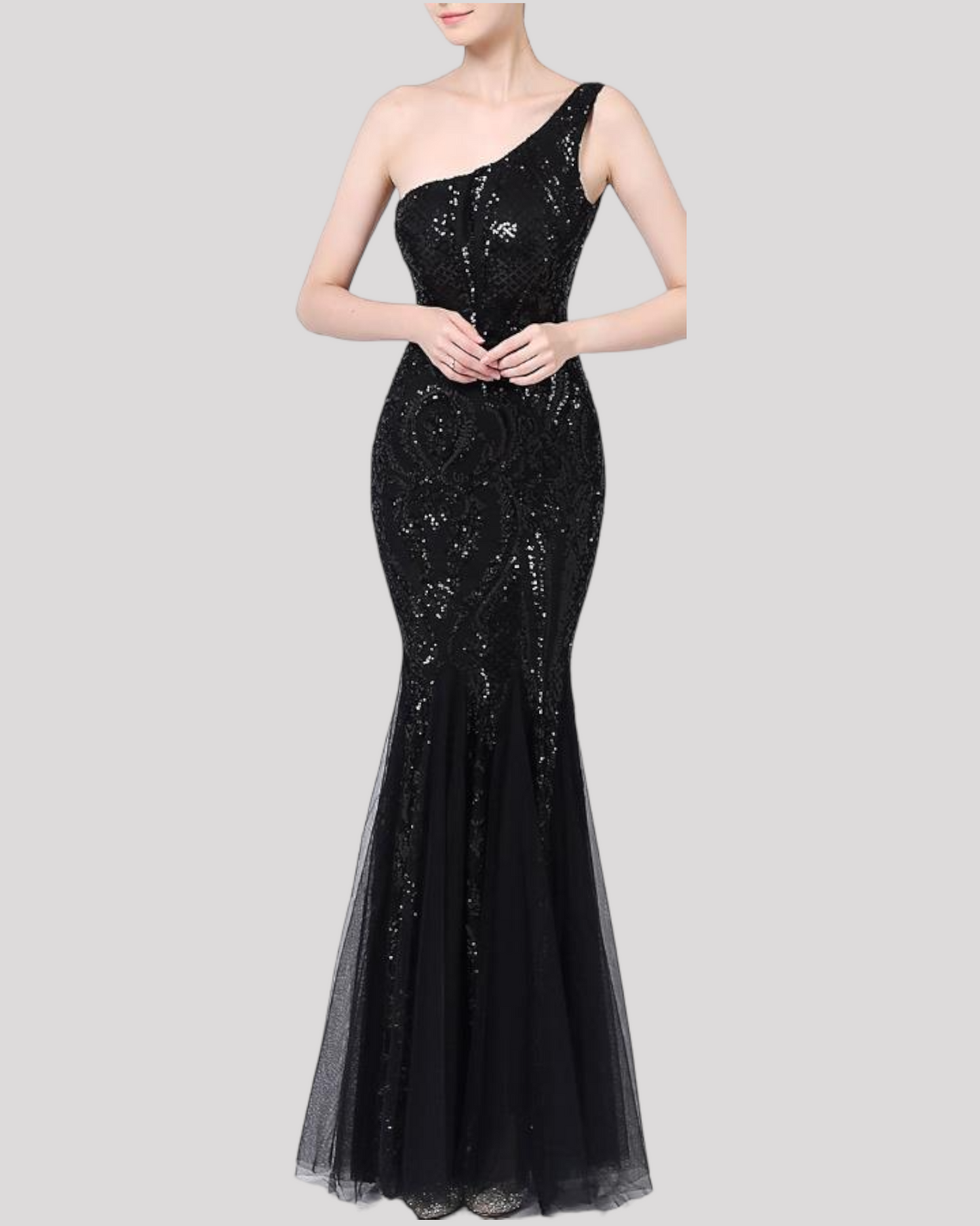 One Shoulder Sequin Mermaid Evening Dress with soft Chiffon Skirt Insert available in 5 Colours