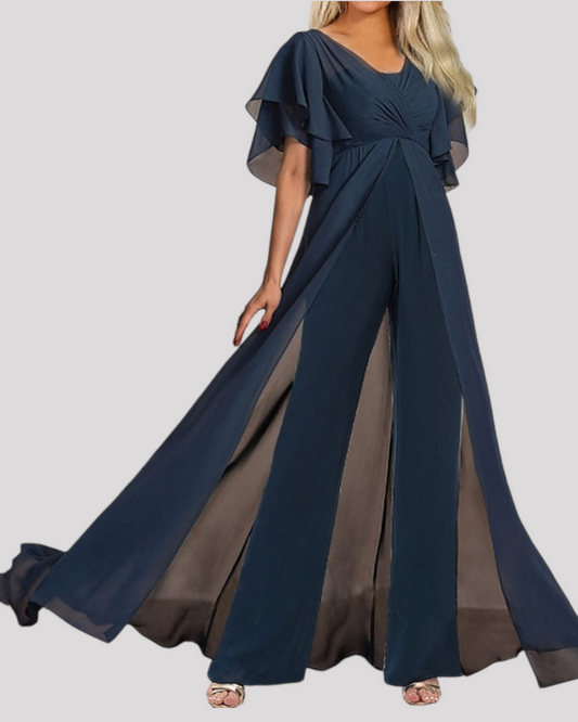 Elegant Jumpsuit with Flouncy overlay and soft sleeves