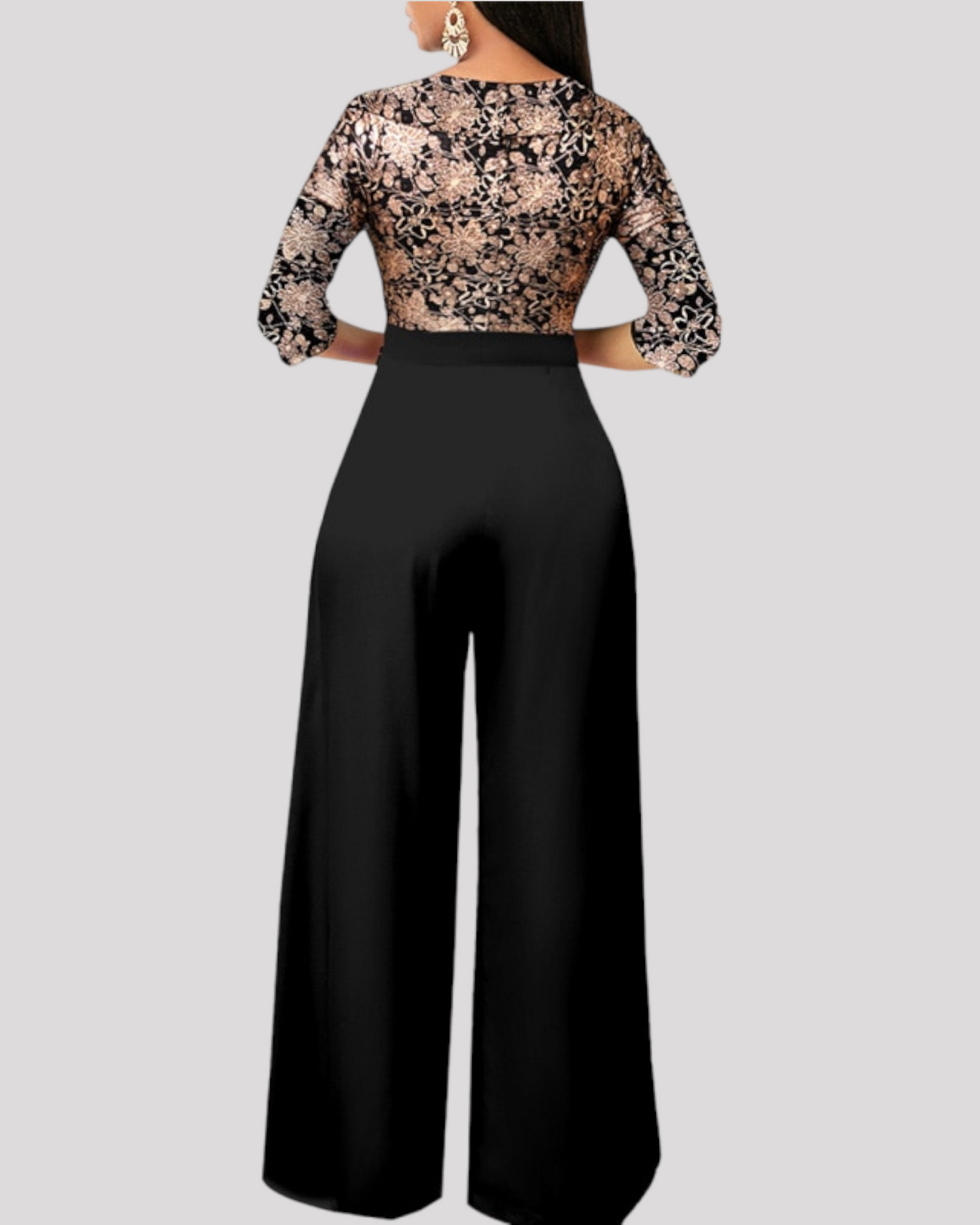 V Neck Women's Pants Suit with 3/4 Sleeves