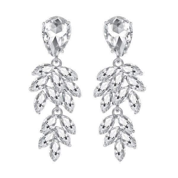 Champagne or Silver Crystal Leaf Drop Earrings
