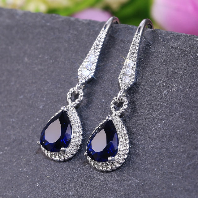 Elegant Blue Crystal Teardrop Earrings